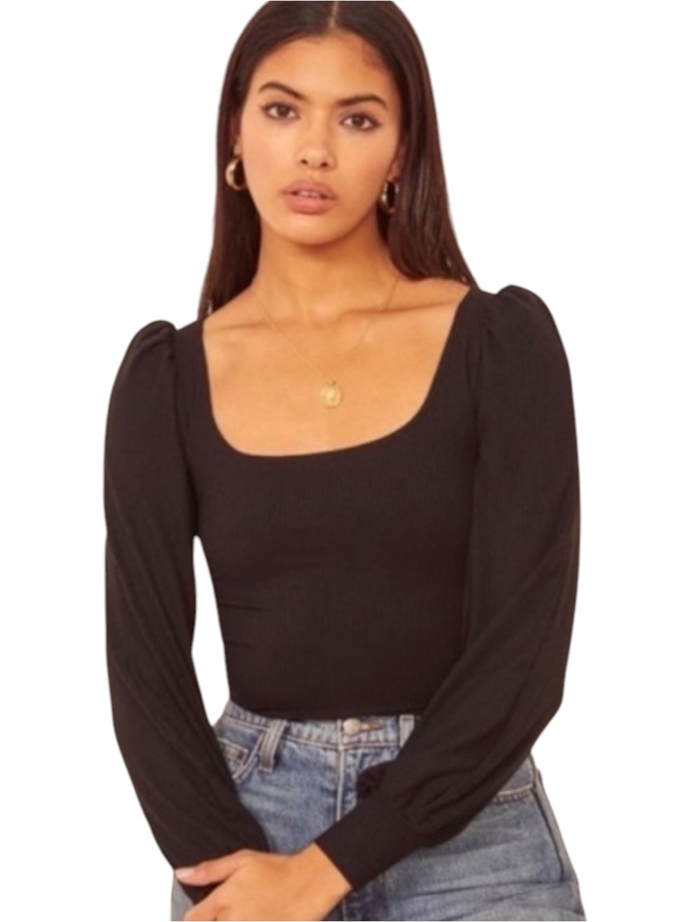Reformation Jeans Vita Puff Long Sleeve Top in Black Size Medium